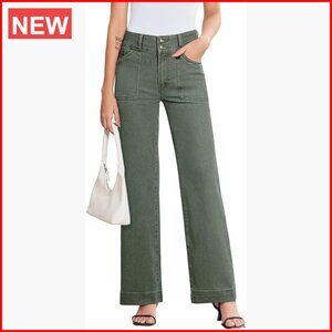 High Waisted Wide Leg Jeans with Tummy Control, Stretchy Denim